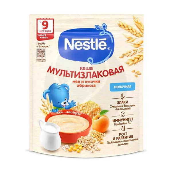 Изображение товара Nestle каша молочная мультизлаковая с мёдом и кусочками абрикоса (9+мес), 200г