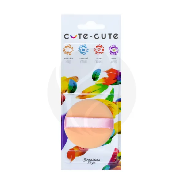 Изображение товара Круглый латексный косметический спонж Cute-Cute с атласной лентой