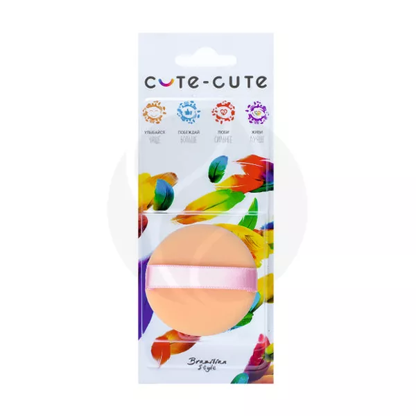 Изображение товара Круглый латексный косметический спонж Cute-Cute с атласной лентой