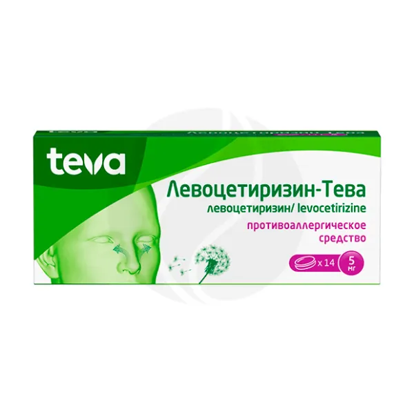Изображение товара Лекарство Левоцетиризин-Тева 5мг таблетки покрытые оболочкой Изображение товара Лекарство Левоцетиризин-Тева 5мг таблетки покрытые оболочкой