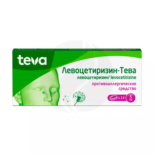 Изображение товара Лекарство Левоцетиризин-Тева 5мг таблетки покрытые оболочкой Изображение товара Лекарство Левоцетиризин-Тева 5мг таблетки покрытые оболочкой