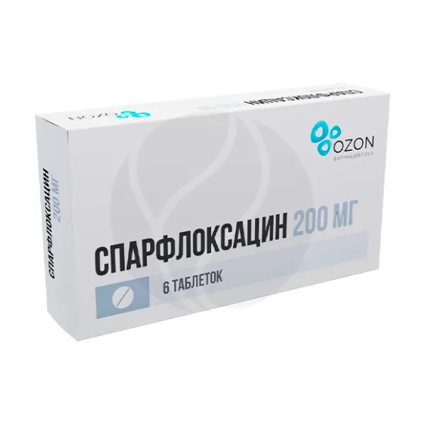 Спарфлоксацин  таблетки покрыт. п/о 200мг, №6