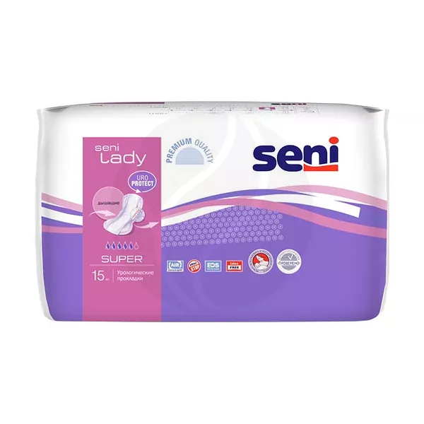 Изображение товара Урологические прокладки Seni Lady Super для женщин, 15 шт, максимальная защита Изображение товара Урологические прокладки Seni Lady Super для женщин, 15 шт, максимальная защита