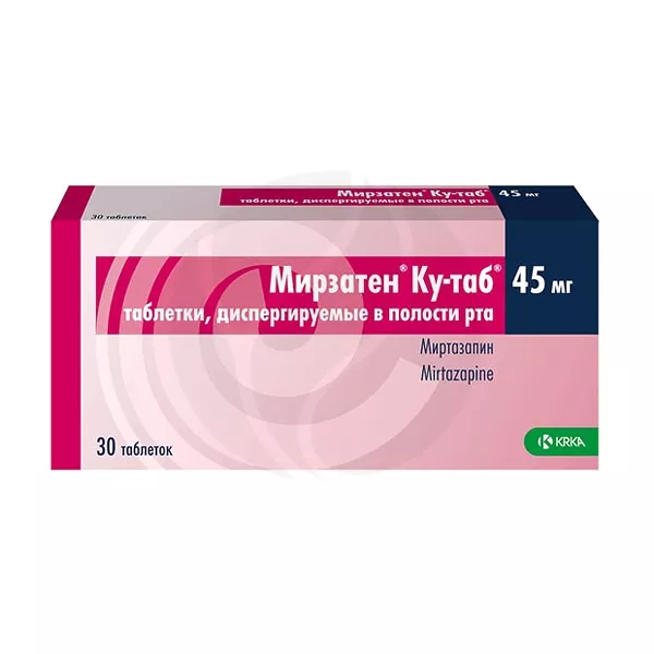 Изображение товара Мирзатен Ку-таб 45мг диспергируемые таблетки №30 для лечения депрессии