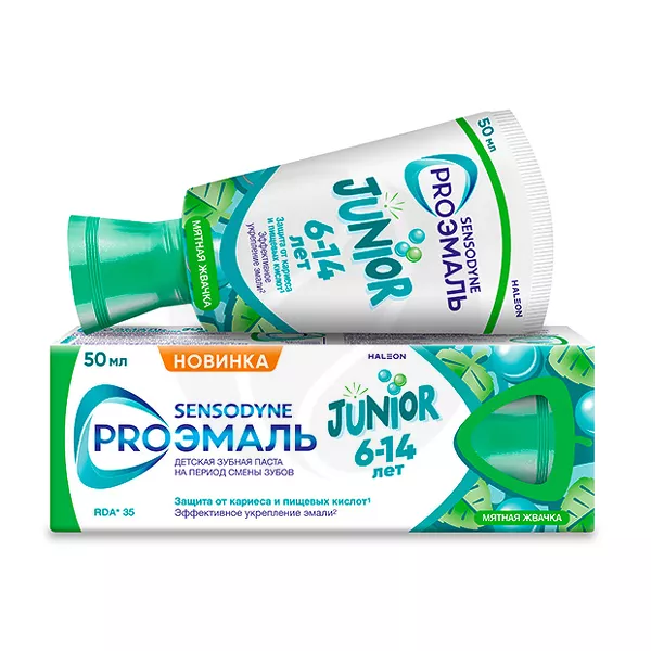 Изображение товара Зубная паста Sensodyne Proэмаль junior 50 мл для детей 6-14 лет с мятной жвачкой Изображение товара Зубная паста Sensodyne Proэмаль junior 50 мл для детей 6-14 лет с мятной жвачкой