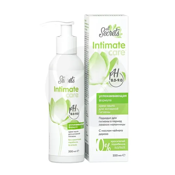 Изображение товара All secrets крем-мыло успокаивающее для интимной гигиены 200мл с маслом чайного дерева