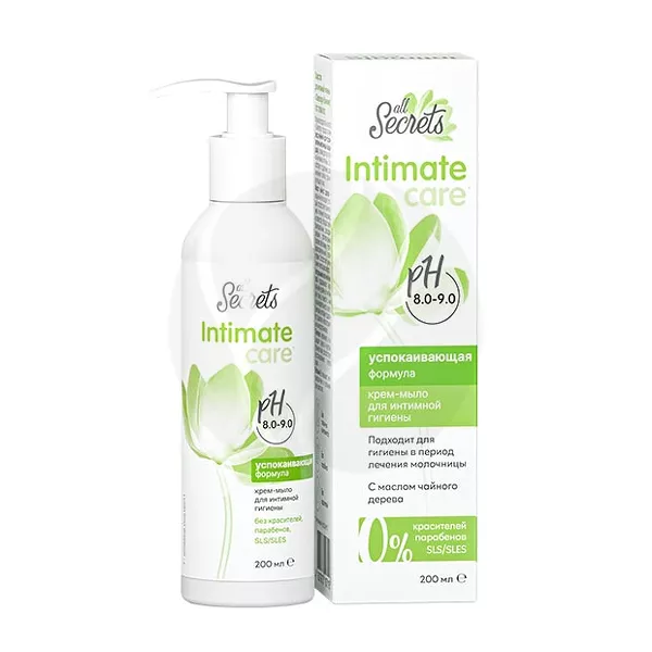 Изображение товара All secrets крем-мыло успокаивающее для интимной гигиены 200мл с маслом чайного дерева
