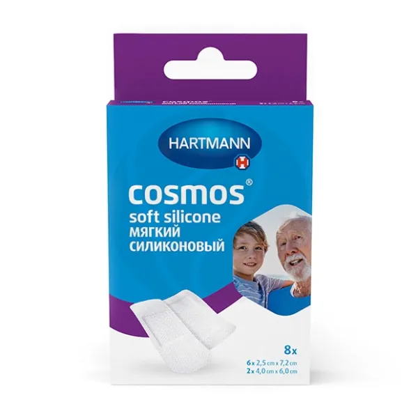 Изображение товара Пластырь Hartmann Cosmos для чувствительной кожи с силиконовым покрытием, 8шт