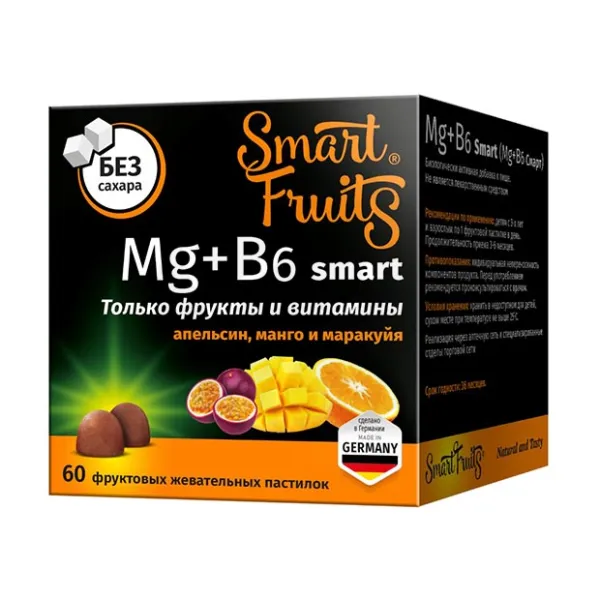 Изображение товара Жевательные пастилки Smart Fruits Магний+В6 для нормализации нервной системы
