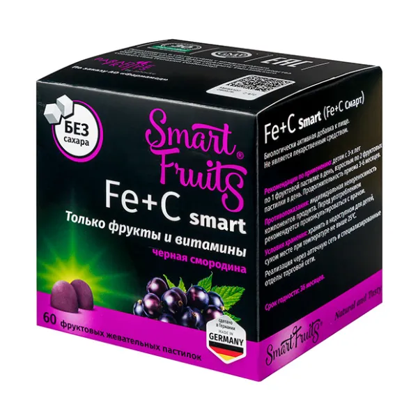 Smart Fruits Железо+витамин С smart пастилки жевательные, №60