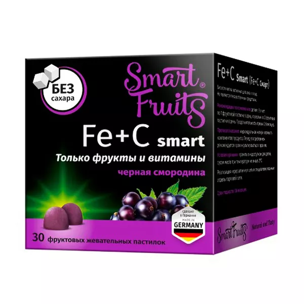 Изображение товара Smart Fruits Железо+витамин С smart пастилки жевательные, №30 Изображение товара Smart Fruits Железо+витамин С smart пастилки жевательные, №30