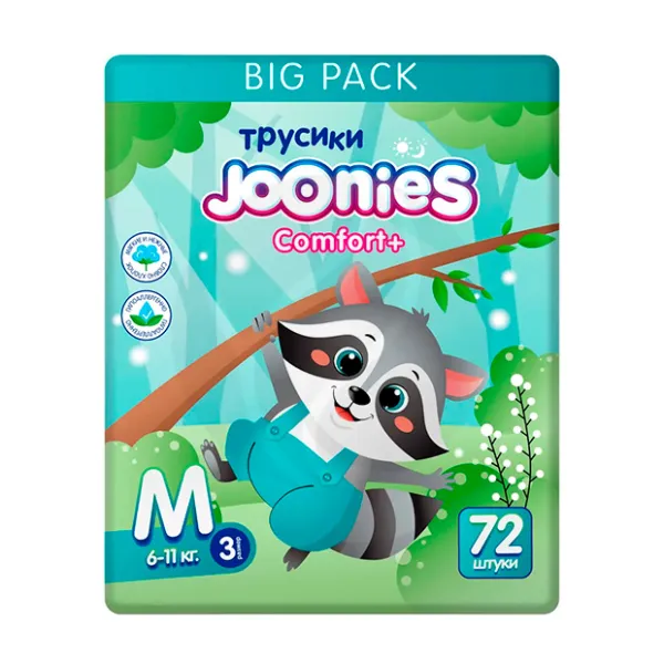 Изображение товара Joonies Comfort+ подгузники-трусики р.М (6-11кг), 72шт Изображение товара Joonies Comfort+ подгузники-трусики р.М (6-11кг), 72шт
