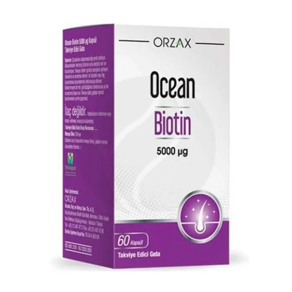 Изображение товара Орзакс Ocean Биотин капсулы 5000мкг 60 шт для здоровья кожи волос ногтей