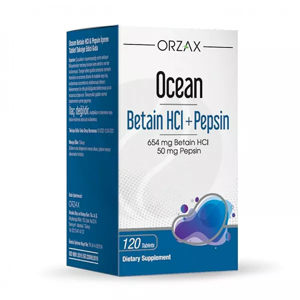 Изображение товара Orzax Ocean Бетаин+Пепсин таблетки п/о, №120 Изображение товара Orzax Ocean Бетаин+Пепсин таблетки п/о, №120