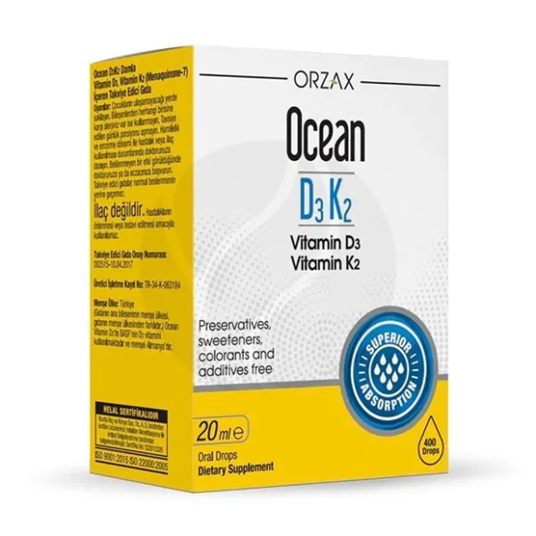 Изображение товара Orzax Ocean Витамин Д3+К2 капли 20мл для поддержания здоровья