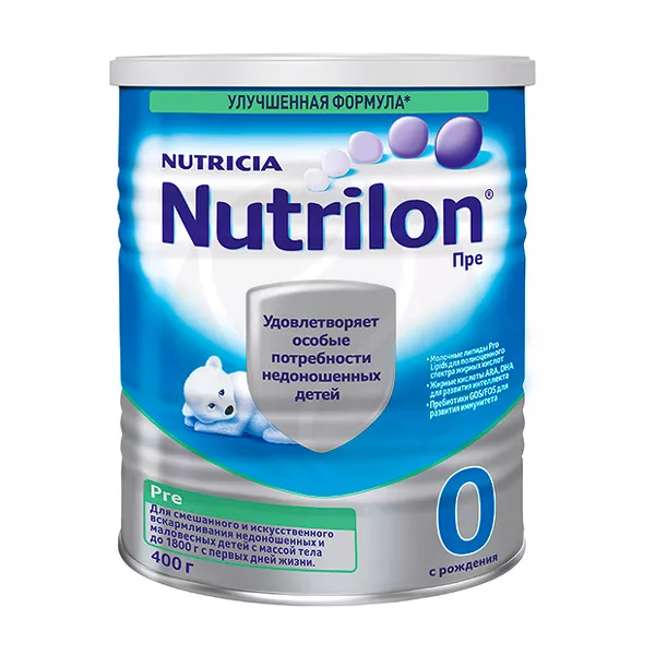 Nutrilon Пре 0 сухая молочная смесь для вскармливания недоношенных и маловесных детей с массой тела менее 1800 (0+), 400г