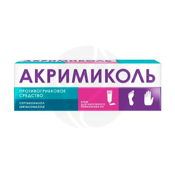 Изображение товара Крем Акримиколь 2% (сертаконазол) - противогрибковое средство для наружного применения Изображение товара Крем Акримиколь 2% (сертаконазол) - противогрибковое средство для наружного применения