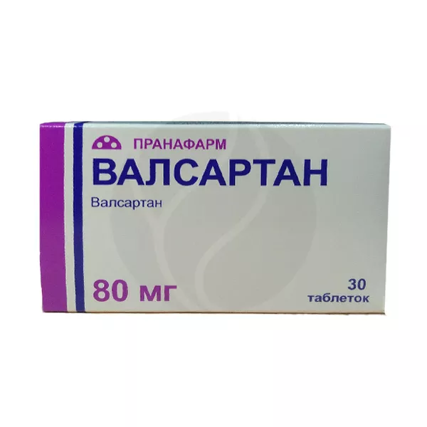 Изображение товара Валсартан таблетки покрыт. п/о 80мг, №30 Пранафарм Изображение товара Валсартан таблетки покрыт. п/о 80мг, №30 Пранафарм