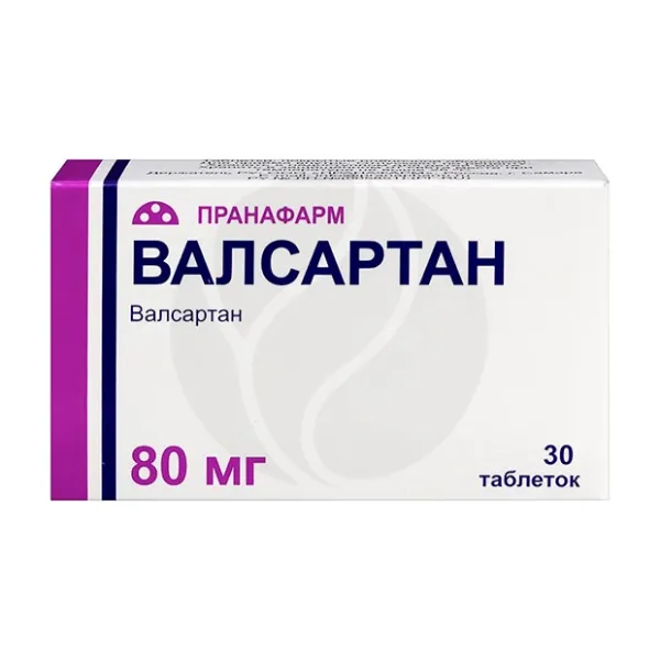 Изображение товара Валсартан таблетки покрыт. п/о 80мг, №30 Пранафарм Изображение товара Валсартан таблетки покрыт. п/о 80мг, №30 Пранафарм