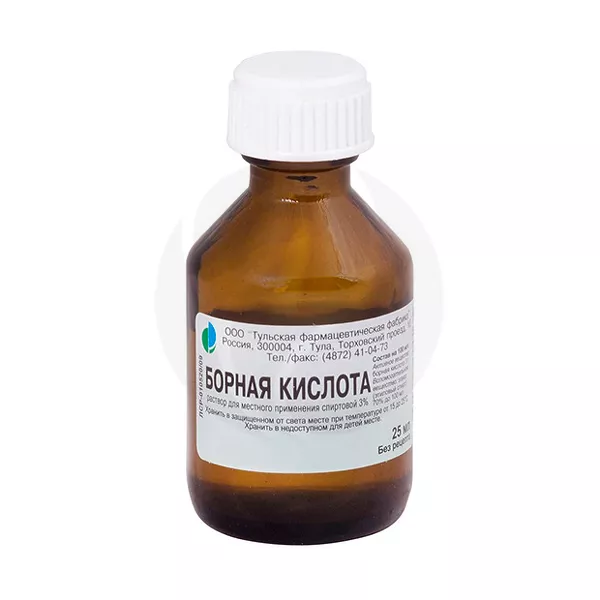 Изображение товара Борная кислота раствор д/местн. прим. спиртовой 3%, 25мл Изображение товара Борная кислота раствор д/местн. прим. спиртовой 3%, 25мл