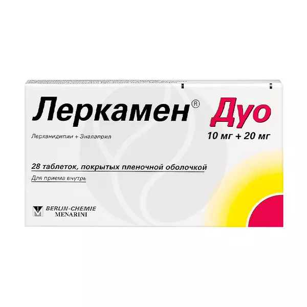 Изображение товара Леркамен Дуо таблетки 10мг + 20мг для контроля давления Изображение товара Леркамен Дуо таблетки 10мг + 20мг для контроля давления