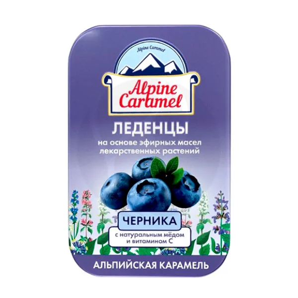 Alpine Caramel леденцы с натуральным медом и витамином С, вкус Черника, 53г