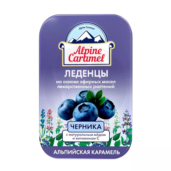 Изображение товара Леденцы Alpine Caramel Черника с витамином C 53г Изображение товара Леденцы Alpine Caramel Черника с витамином C 53г