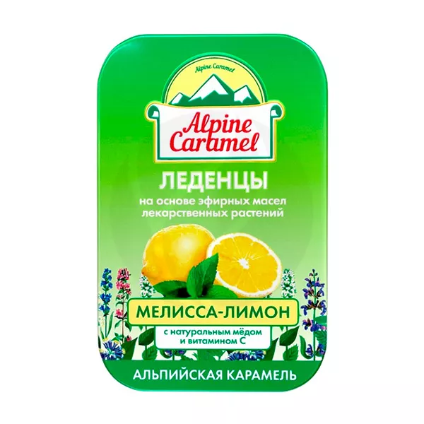 Изображение товара Леденцы Alpine Caramel с натуральным медом и витамином C вкус Мелисса-лимон 53г Изображение товара Леденцы Alpine Caramel с натуральным медом и витамином C вкус Мелисса-лимон 53г