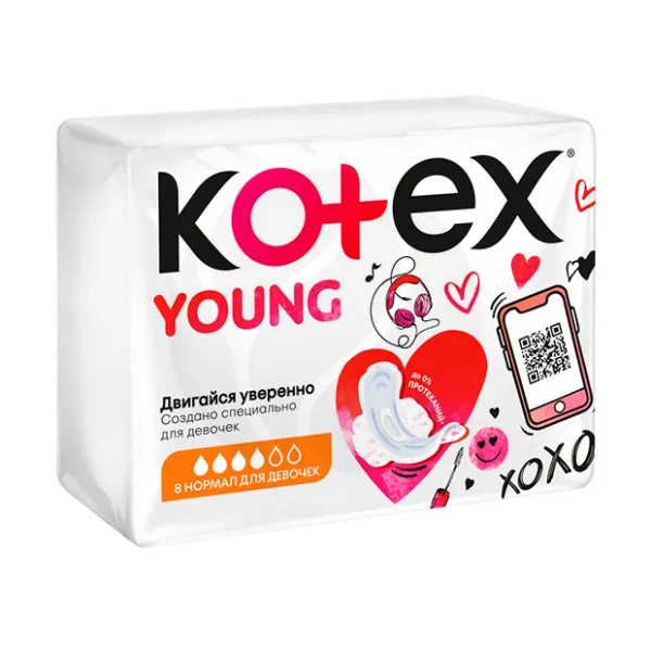 Изображение товара Kotex Young Young Normal прокладки для девочек, упаковка 8 штук