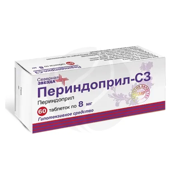 Изображение товара Периндоприл СЗ таблетки 8 мг 60 шт для лечения гипертензии и сердечной недостаточности