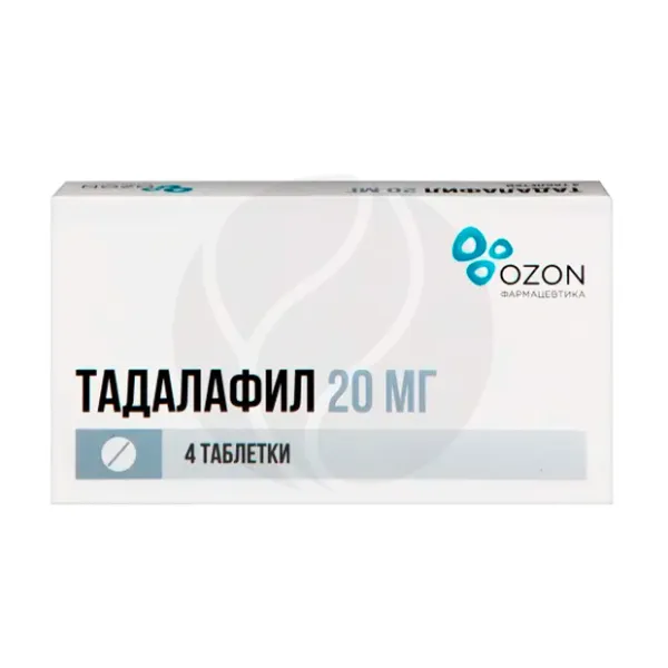 Изображение товара Тадалафил таблетки покрыт. п/о 20мг, №4 Изображение товара Тадалафил таблетки покрыт. п/о 20мг, №4