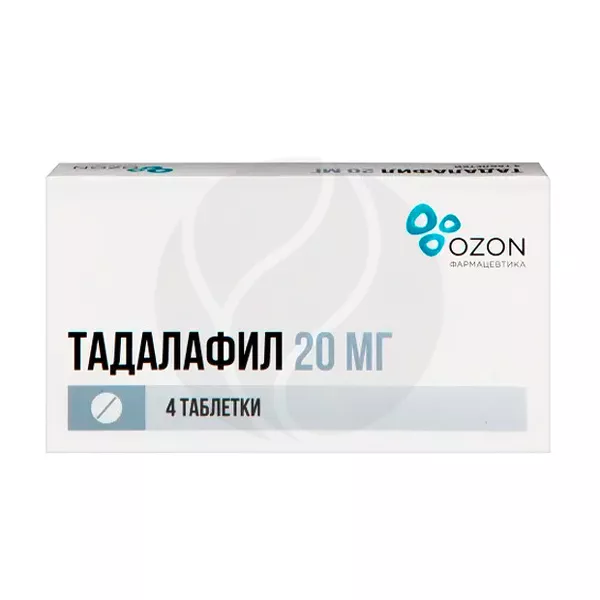 Изображение товара Тадалафил таблетки покрыт. п/о 20мг, №4 Изображение товара Тадалафил таблетки покрыт. п/о 20мг, №4