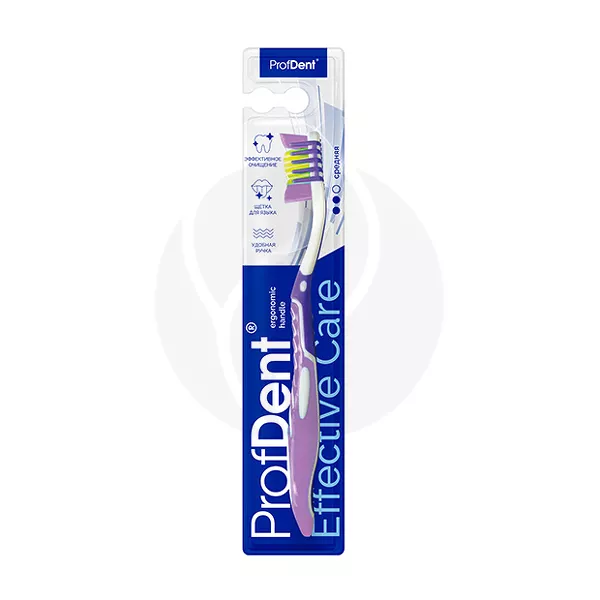 Изображение товара Зубная щетка ProfDent Effective Care со щеткой для языка мягкая средняя жесткость Изображение товара Зубная щетка ProfDent Effective Care со щеткой для языка мягкая средняя жесткость