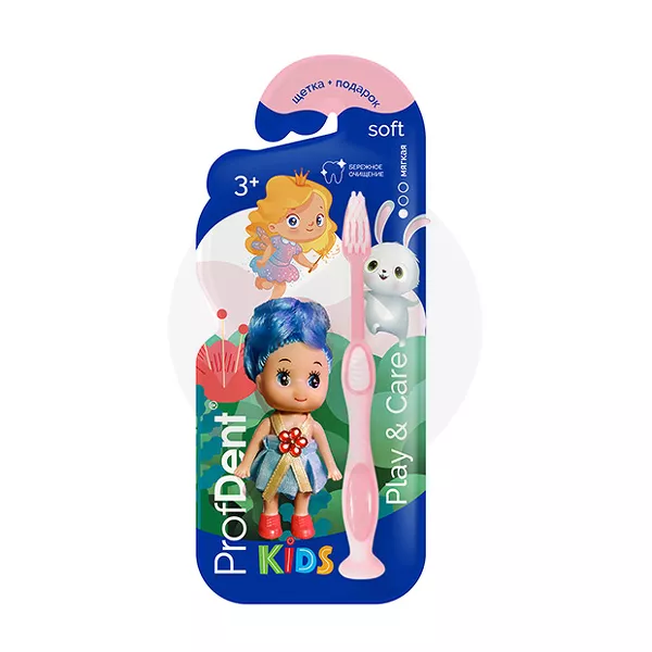 Изображение товара Детская зубная щетка с игрушкой ProfDent Kids Play&Care для детей 3+ лет Изображение товара Детская зубная щетка с игрушкой ProfDent Kids Play&Care для детей 3+ лет