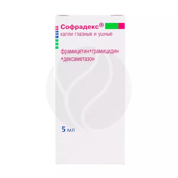 Изображение товара Софрадекс капли глазные и ушные 5мл для лечения глаз и ушей