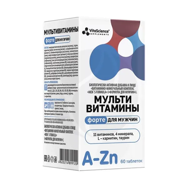 Изображение товара VitaScience Мультивитамины форте для мужчин таблетки, №60 Изображение товара VitaScience Мультивитамины форте для мужчин таблетки, №60