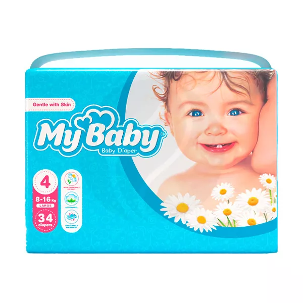 Изображение товара Mybaby Large подгузники размер 4 (8-16кг), 34шт Изображение товара Mybaby Large подгузники размер 4 (8-16кг), 34шт