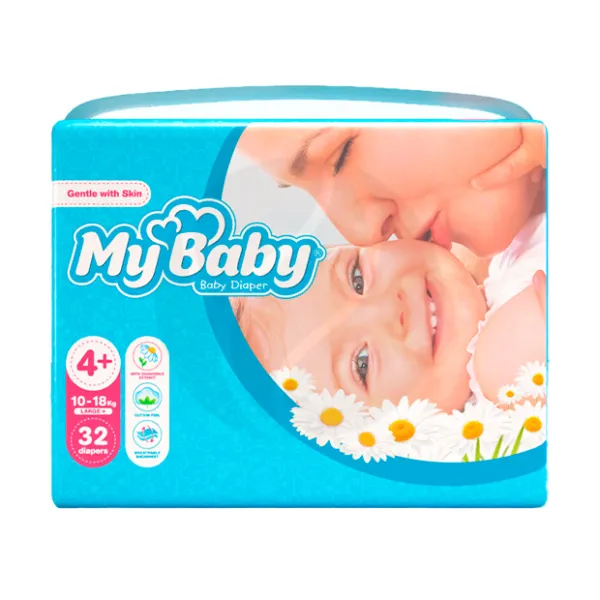 Изображение товара Mybaby Large+ подгузники размер 4+ (10-18кг), 32шт Изображение товара Mybaby Large+ подгузники размер 4+ (10-18кг), 32шт