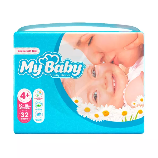 Изображение товара Mybaby Large+ подгузники размер 4+ (10-18кг), 32шт Изображение товара Mybaby Large+ подгузники размер 4+ (10-18кг), 32шт