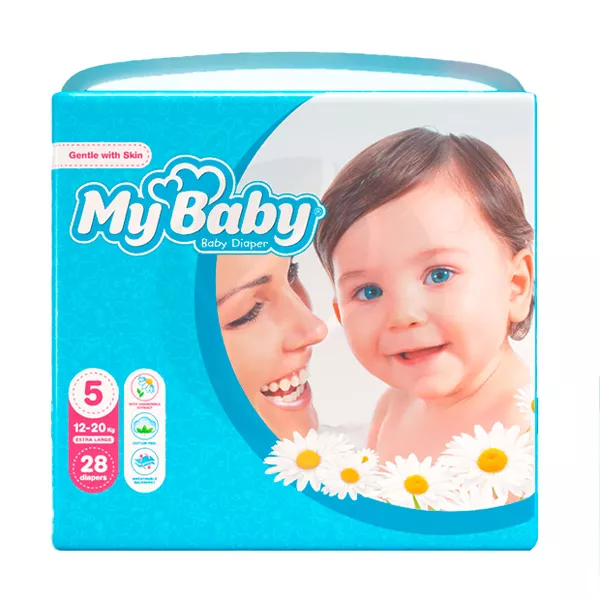 Изображение товара Подгузники MyBaby Extra Large 5, 28 шт, для малышей 12-20 кг, дышащие и защитные Изображение товара Подгузники MyBaby Extra Large 5, 28 шт, для малышей 12-20 кг, дышащие и защитные