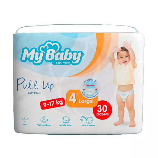 Изображение товара Mybaby Baby Pants Large подгузники-трусики размер 4-L (9-17кг), 30шт Изображение товара Mybaby Baby Pants Large подгузники-трусики размер 4-L (9-17кг), 30шт