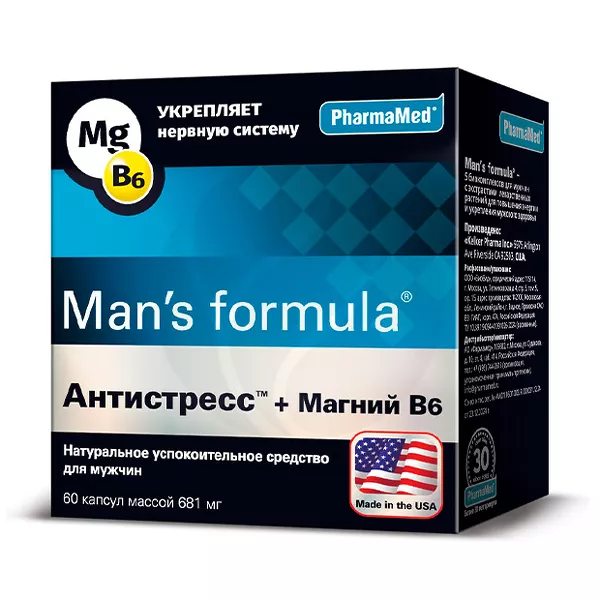 Изображение товара Man's formula Антистресс+Магний В6 капсулы, №60 Изображение товара Man's formula Антистресс+Магний В6 капсулы, №60