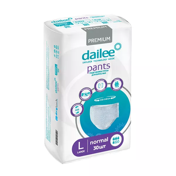 Изображение товара Dailee Premium нормал подгузники трусы размер L для взрослых 110 140 см 30 шт Изображение товара Dailee Premium нормал подгузники трусы размер L для взрослых 110 140 см 30 шт