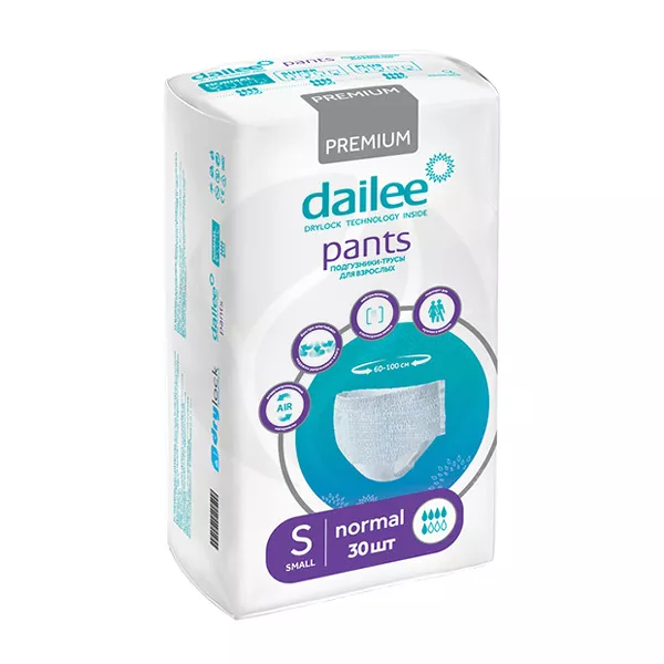 Изображение товара Dailee Premium normal подгузники-трусы для взрослых р.S (60-100см), 30шт Изображение товара Dailee Premium normal подгузники-трусы для взрослых р.S (60-100см), 30шт