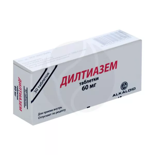 Изображение товара Дилтиазем таблетки 60мг для терапии гипертензии и стенокардии, 30 шт. Изображение товара Дилтиазем таблетки 60мг для терапии гипертензии и стенокардии, 30 шт.