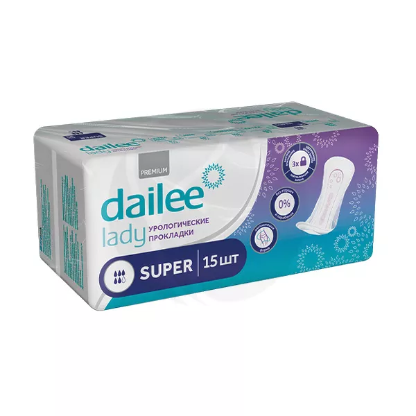 Изображение товара Урологические прокладки Dailee Lady Super 15 шт высоко впитывающие для женщин Изображение товара Урологические прокладки Dailee Lady Super 15 шт высоко впитывающие для женщин