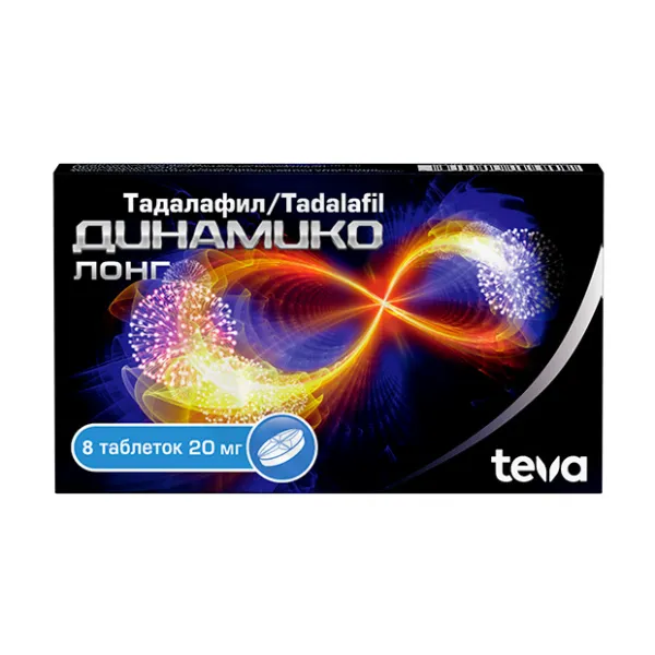 Изображение товара Динамико Лонг таблетки покрытые пленочной оболочкой 20мг 8 шт для эректильной дисфункции и гиперпла