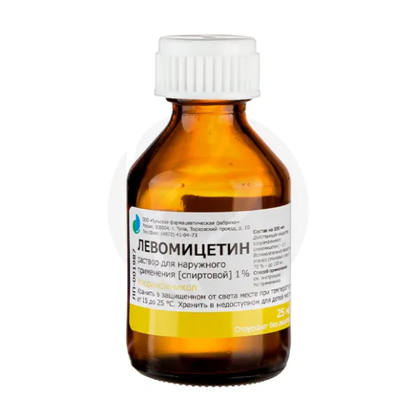 Левомицетин раствор д/наружн. прим. спиртовой 1%, 25мл