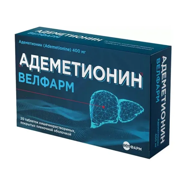 Изображение товара Адеметионин Велфарм 400мг - таблетки кишечнорастворимые для печени Изображение товара Адеметионин Велфарм 400мг - таблетки кишечнорастворимые для печени