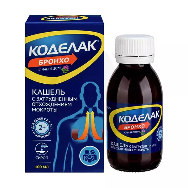 Изображение товара Коделак Бронхо с чабрецом сироп 100 мл для лечения кашля взрослых и детей Изображение товара Коделак Бронхо с чабрецом сироп 100 мл для лечения кашля взрослых и детей